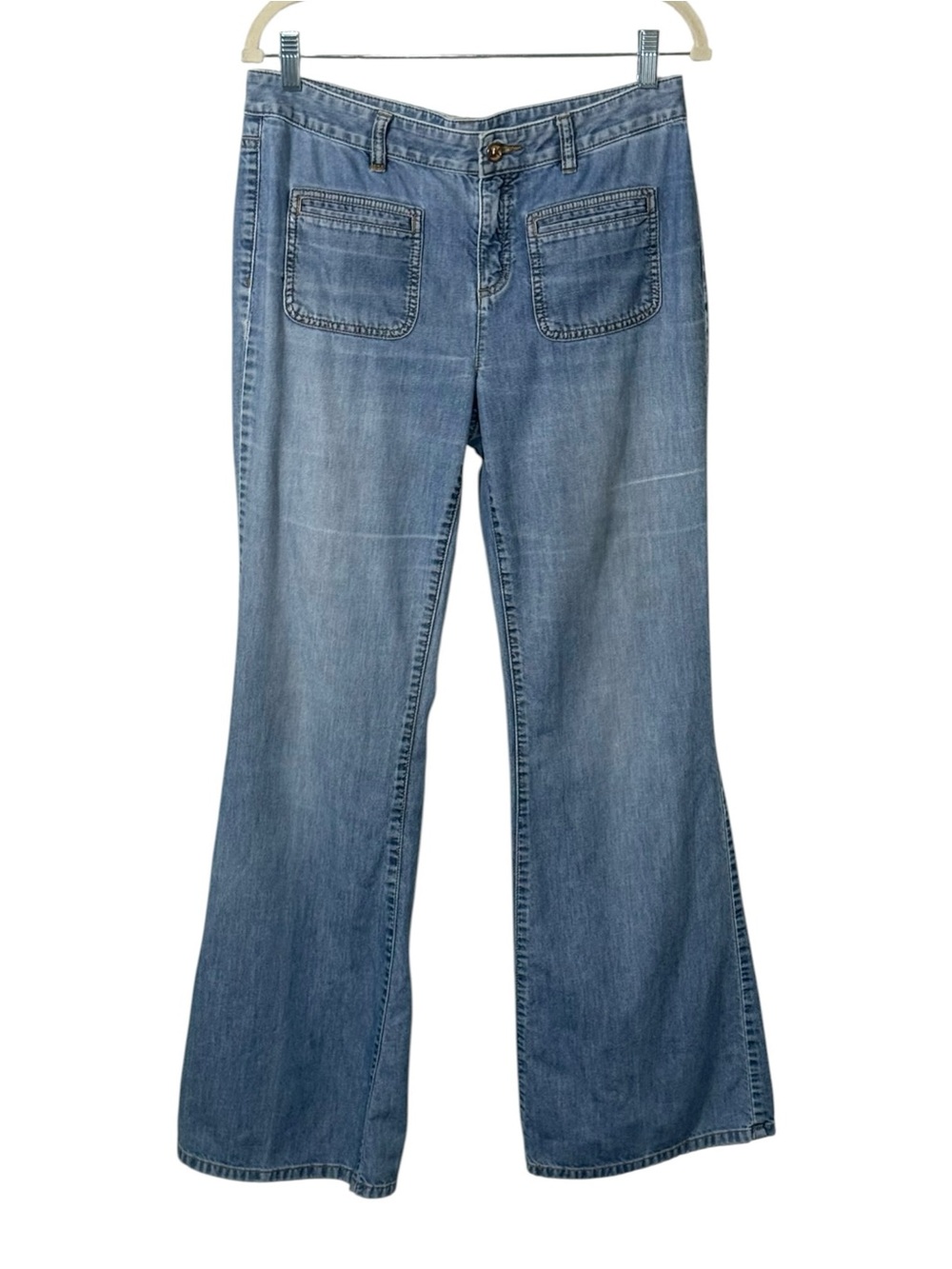 Michael Kors Mid Rise Flare 100% Cotton Front Flat Pocket Light Wash Y2K size 8